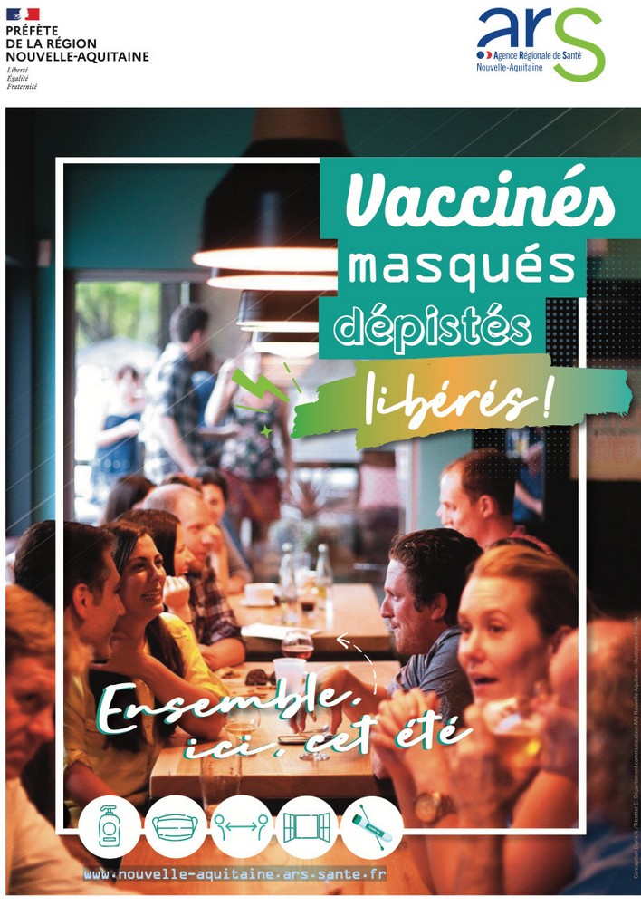 image : Affiche ARS - Vaccinés masqués dépistés libérés